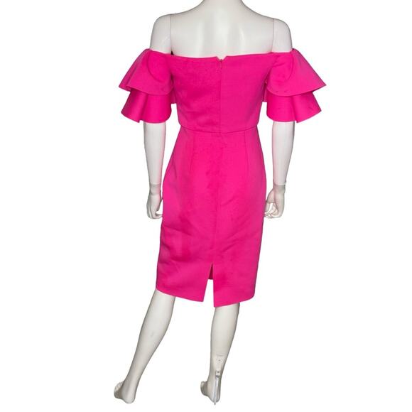 Eliza J Women's Ruffle-sleeve Sheath Knee Length Dress Hot Pink Sz 4 NWT - Picture 4 of 6